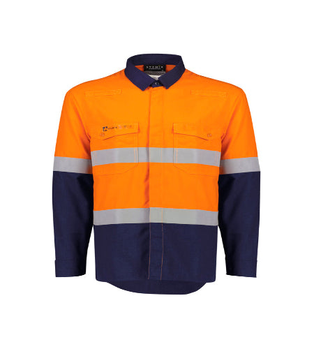 ZW180 Mens Orange Flame Lightweight Ripstop Spliced Shirt - Hoop Taped