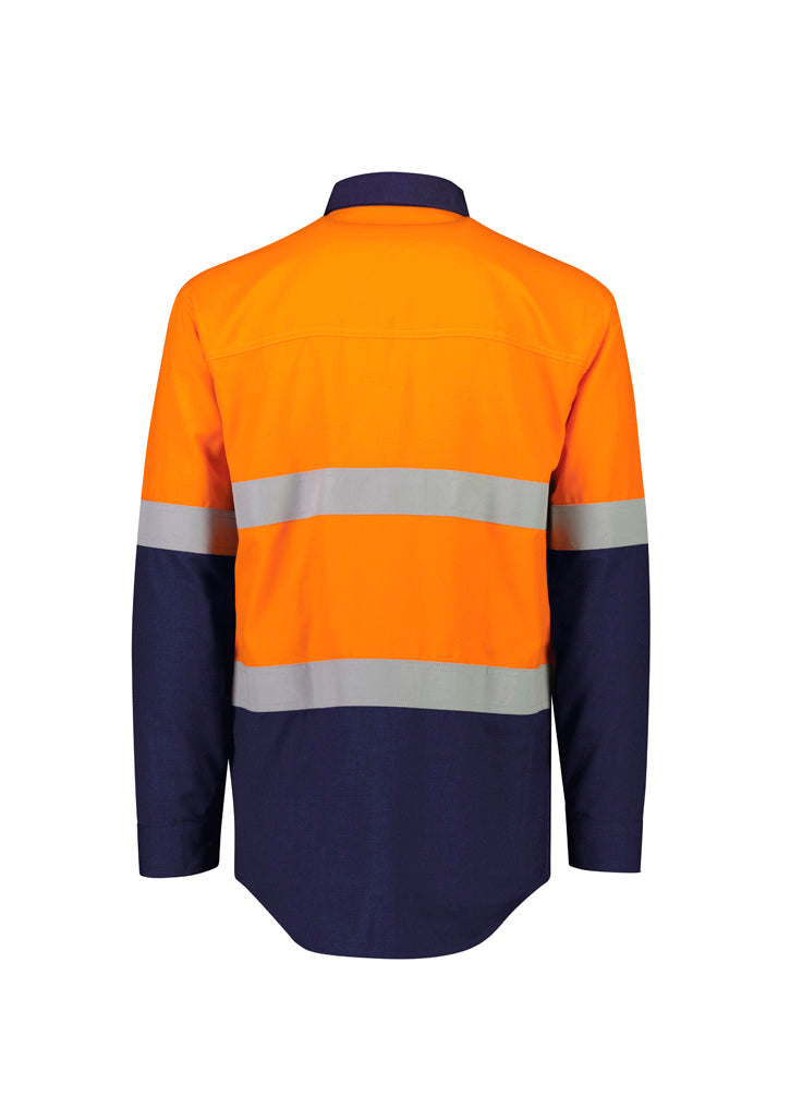 ZW180 Mens Orange Flame Lightweight Ripstop Spliced Shirt - Hoop Taped