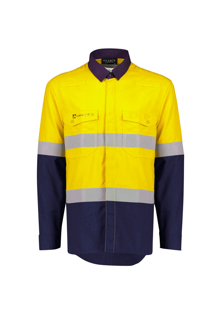 ZW180 Mens Orange Flame Lightweight Ripstop Spliced Shirt - Hoop Taped